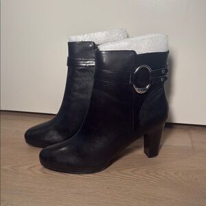 Ralph Lauren Black Heeled Boots with Silver Buckle NEW